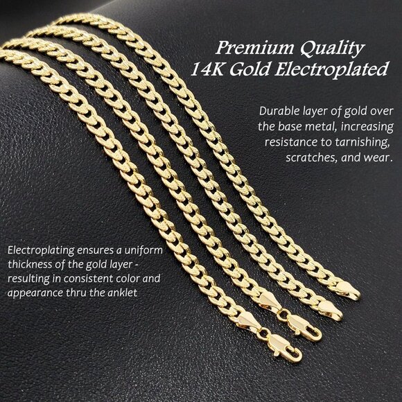 Gold-Plated Anklet Women 9-12 Inch Sizes Cuban Figaro Mariner Herringbone - Picture 7 of 7